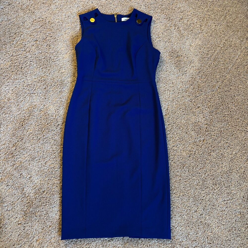 Calvin Klein Dress Womens 2 Blue Sheath Contrast Zipper Office Cocktail Party